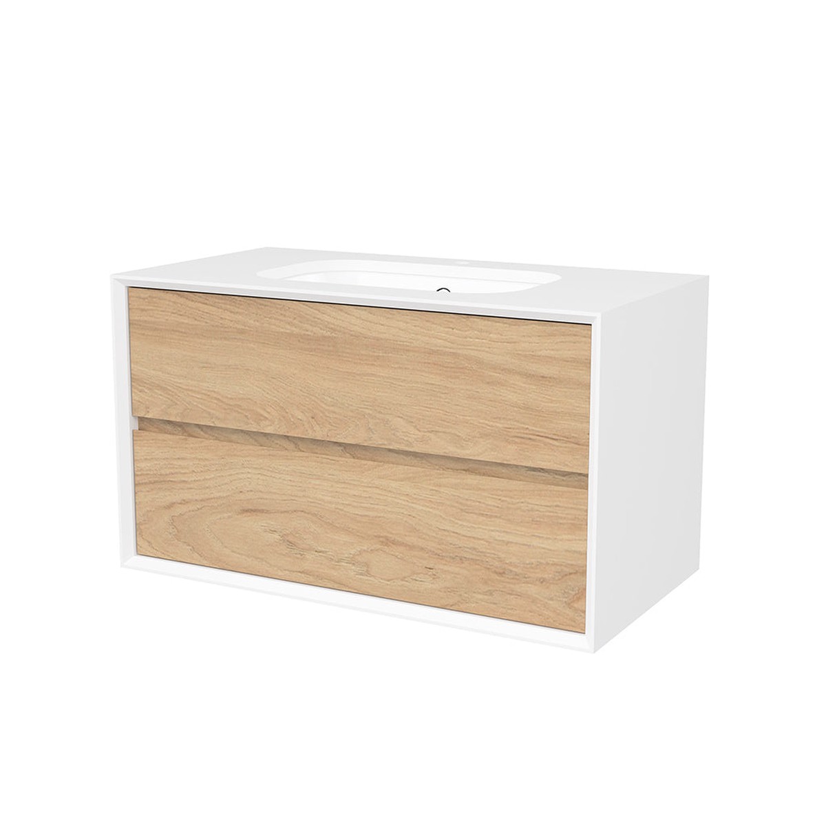 Whitehaven 2 Drawers Bathroom Vanity with Silk Surface Sink - Wall Mount - 36 WoodPrime Oak