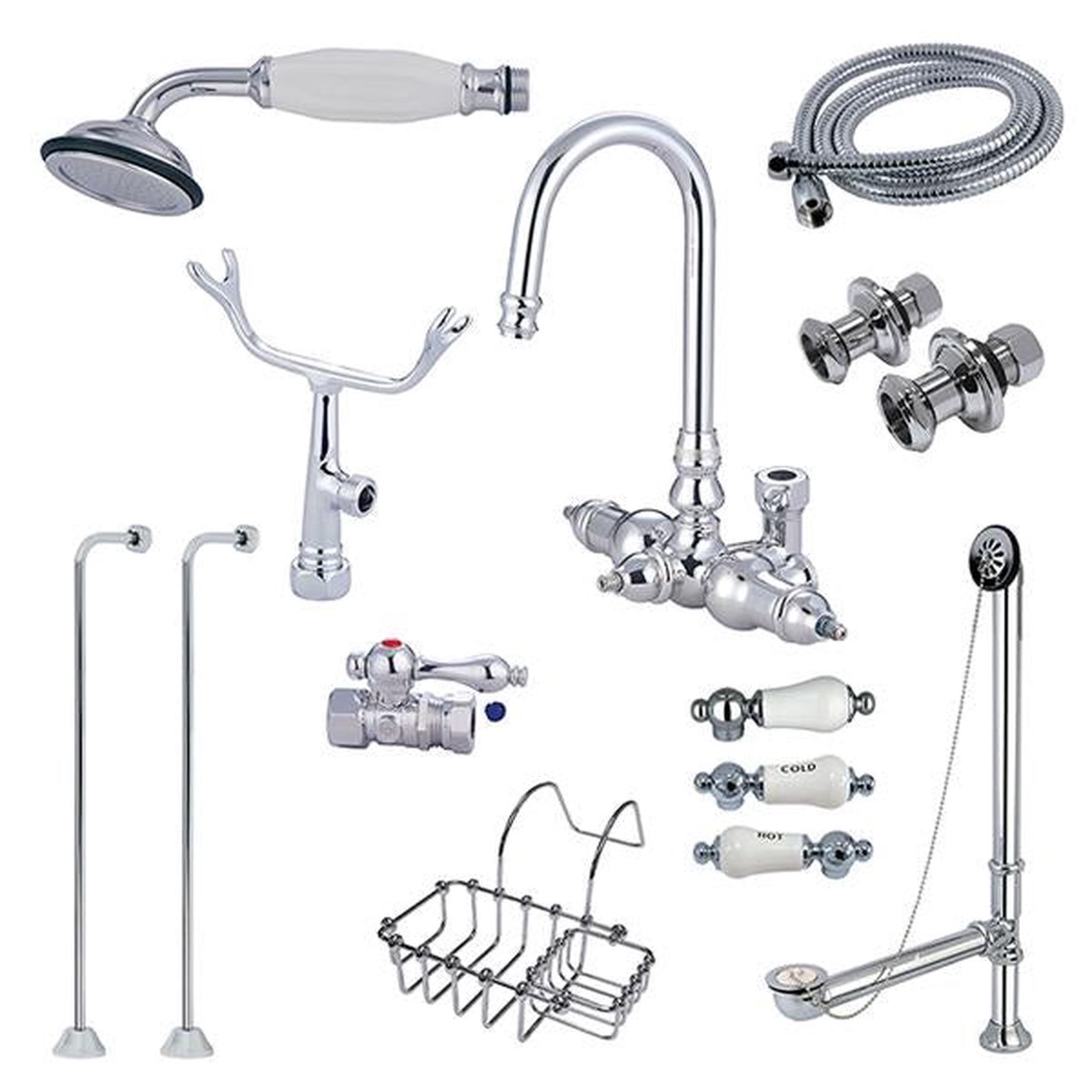 Kingston Brass Vintage Wall Mount Gooseneck Clawfoot Tub Filler with Shower Mixer Kit in Polished Chrome