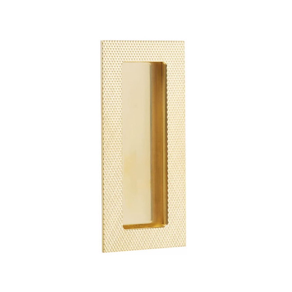 Modern Rectangular Knurled Pocket Door Lockset - Door Mount - 4 BrassPolished Brass