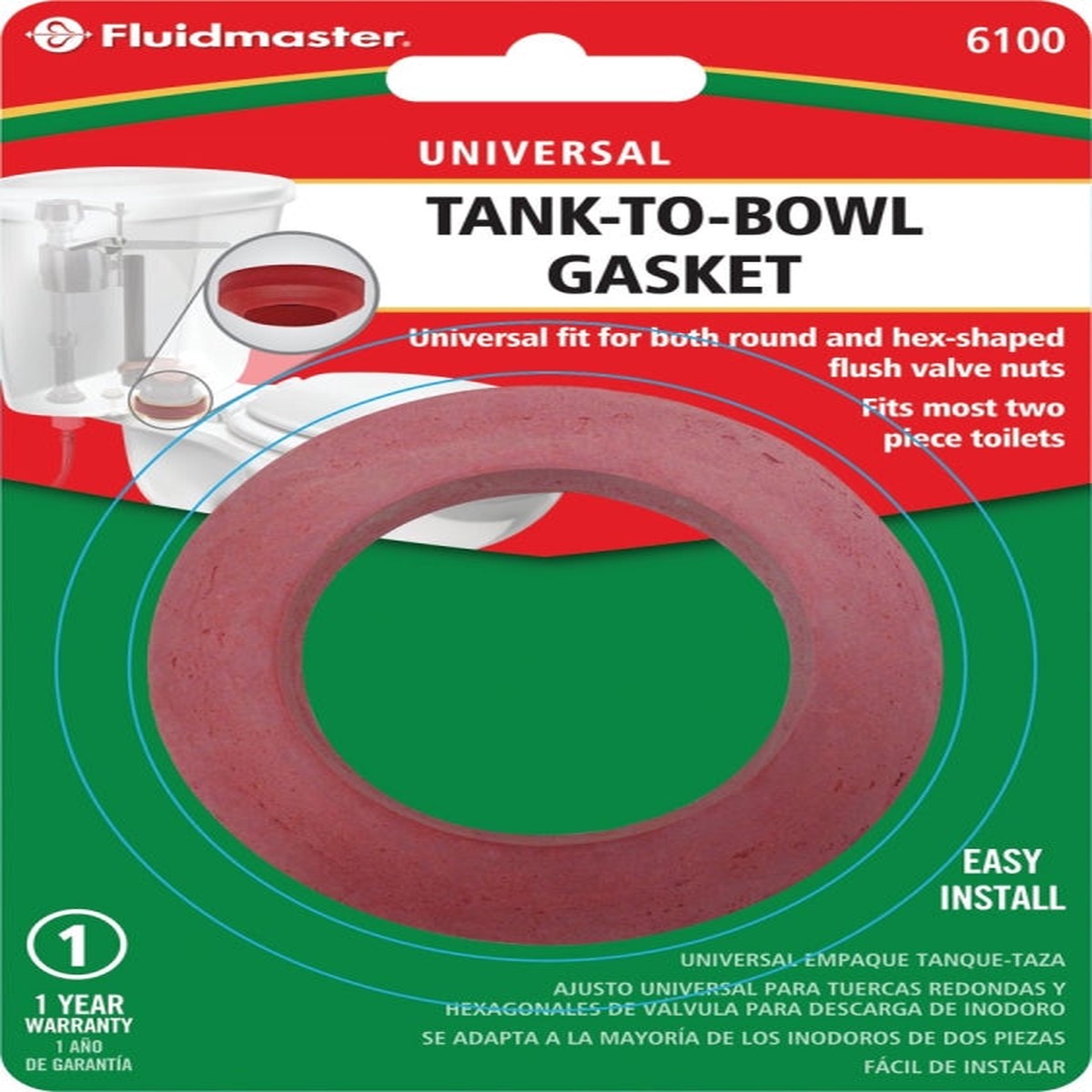 Fluidmaster 6100 Tank-to-Bowl Gasket Sponge Rubber For Closed Coupled Toilets Round and Hex Shaped Flush Valve Nuts Pack of 10