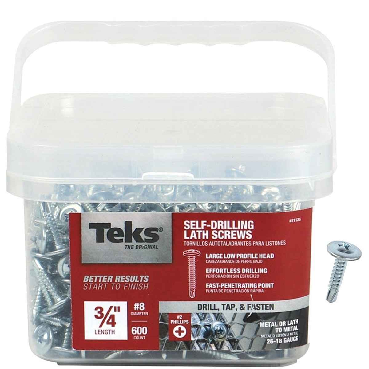 Teks 21525 Lath Screw 8 Thread Truss Head Phillips Drive Self-Drilling Point Steel Zinc 600 PK