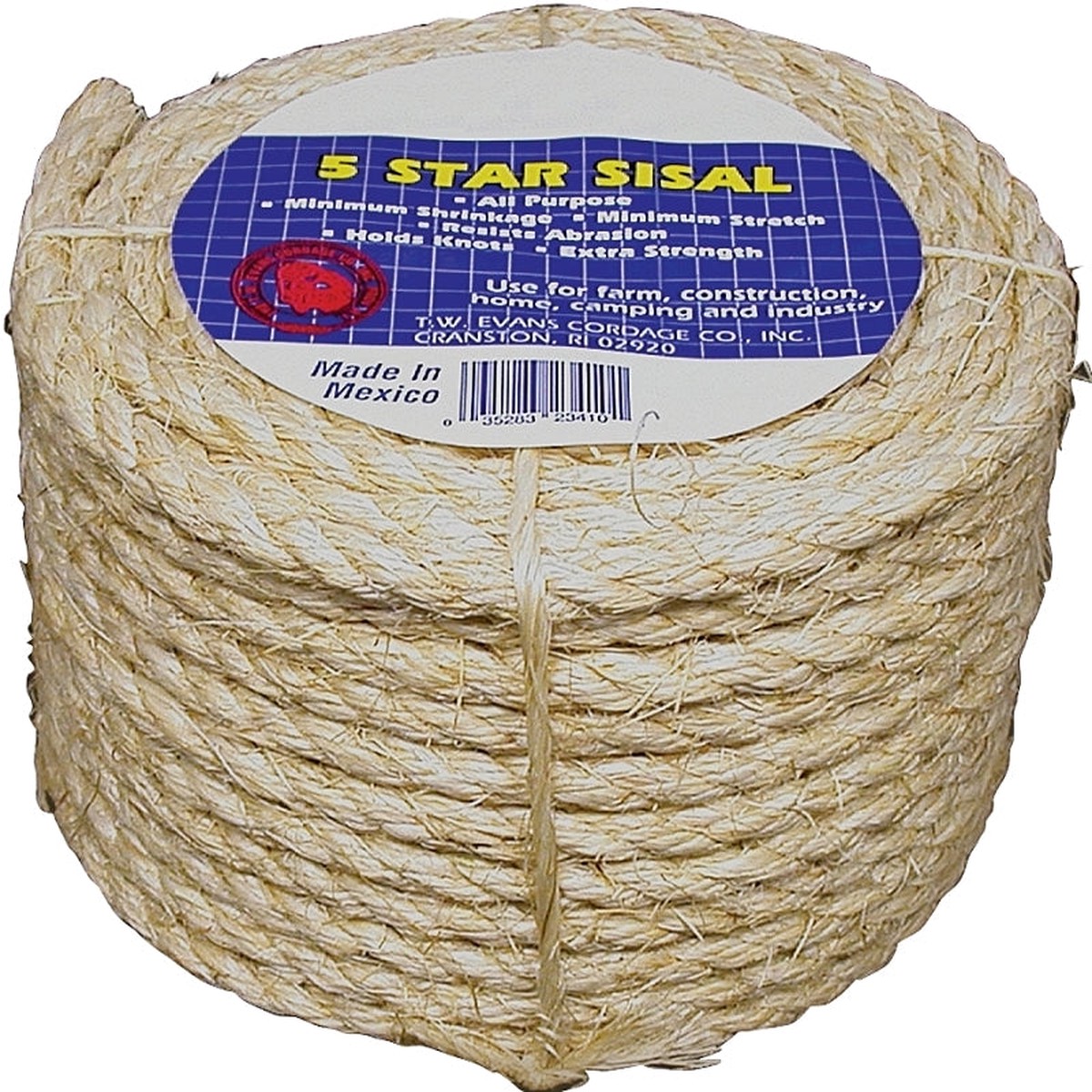 TW Evans Cordage 23-205 Rope 14 in Dia 50 ft L 900 lb Working Load Sisal
