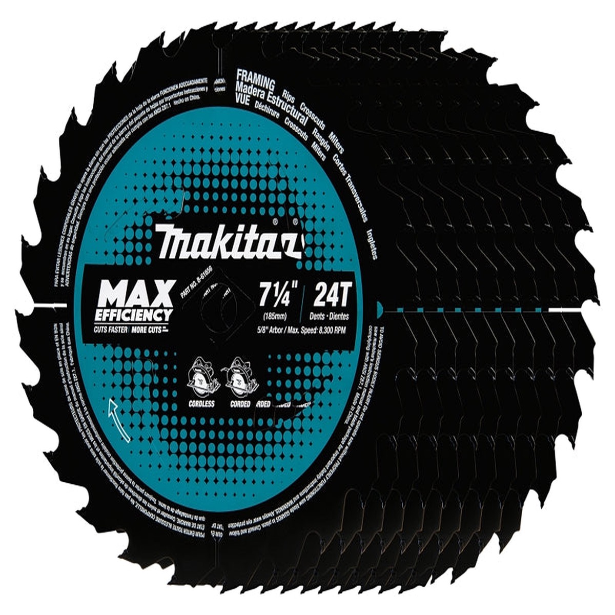 Makita B-61656-10 Circular Saw Blade 7-14 in Dia 58 in Arbor 24-Teeth Carbide Cutting Edge 10PK