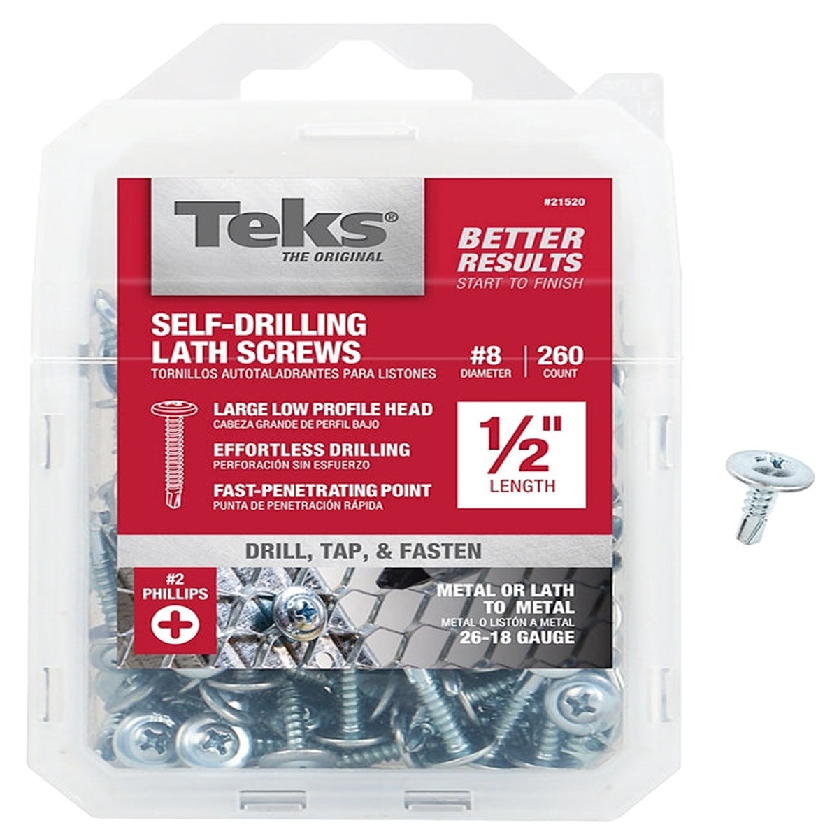 Teks 21520 Lath Screw 8 Thread 163 in L Truss Head Phillips Drive Steel Zinc