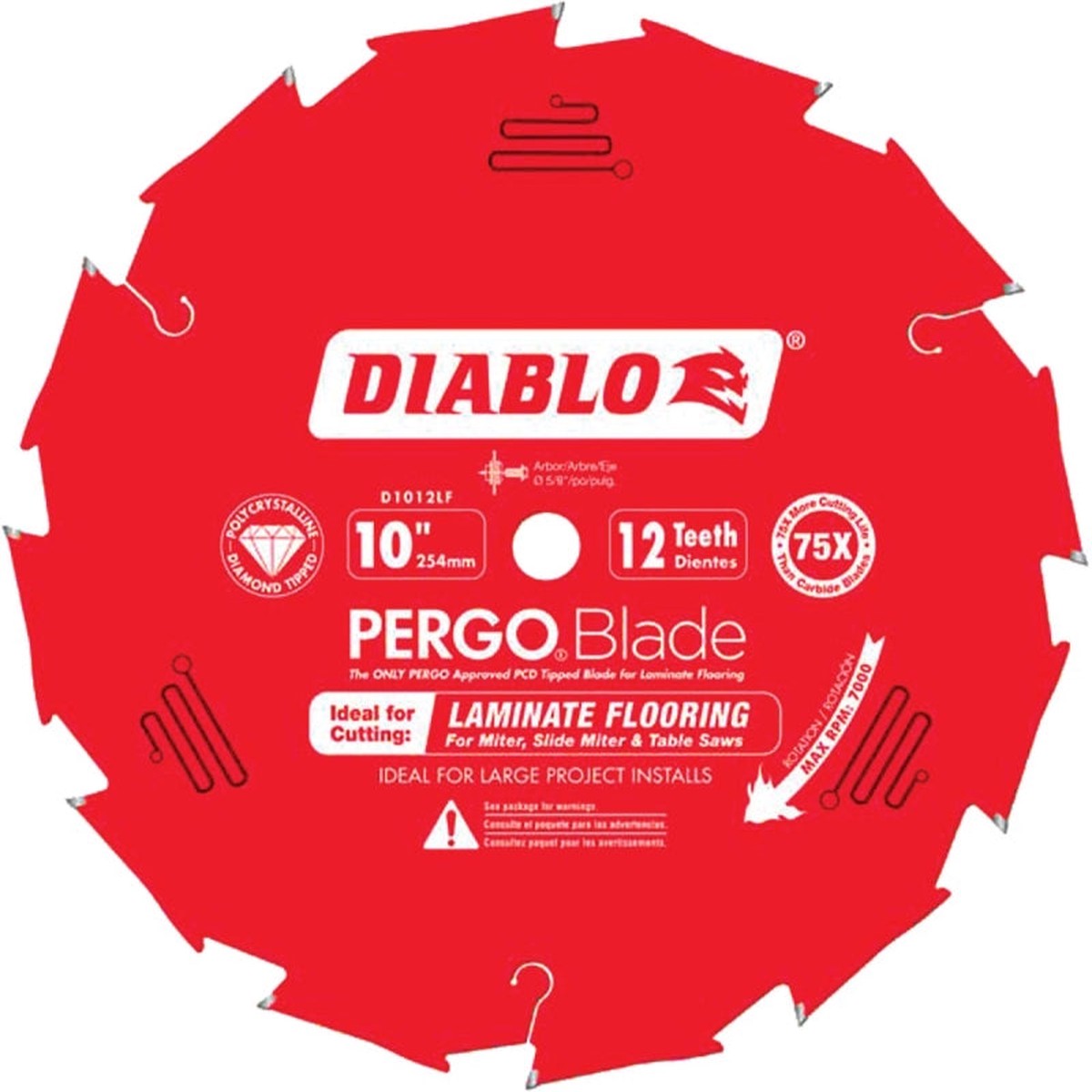 Diablo D1012LF Circular Saw Blade 10 in Dia 58 in Arbor 12-Teeth Polycrystalline Diamond Cutting Edge