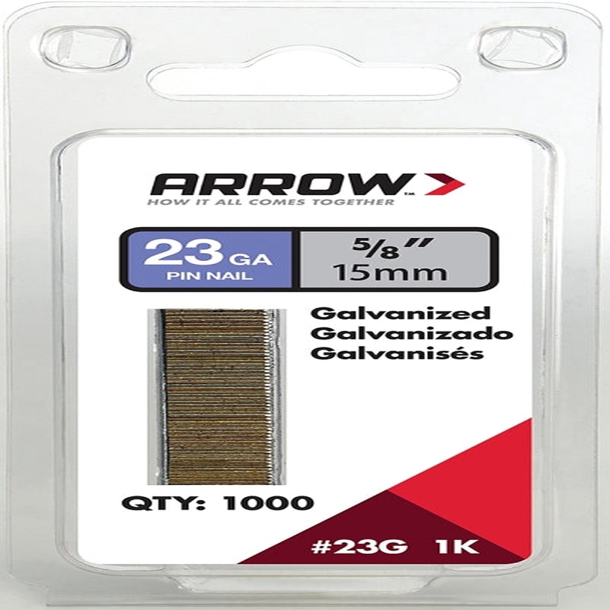 Arrow 23G15-1K Pin Nail 58 in L 23 Gauge Galvanized Steel Round Shank