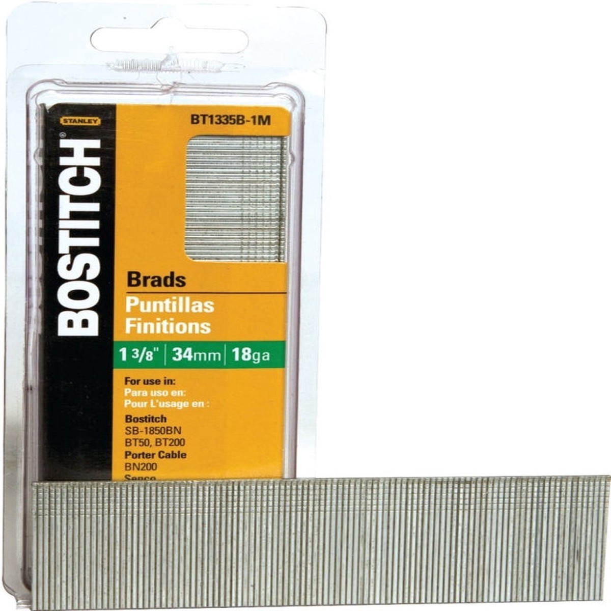 Bostitch BT1335B-1M Series Nail Glue Collation 1-38 in L 18 Gauge Steel Coated Brad Head Smooth Shank 1000PK Pack of 10