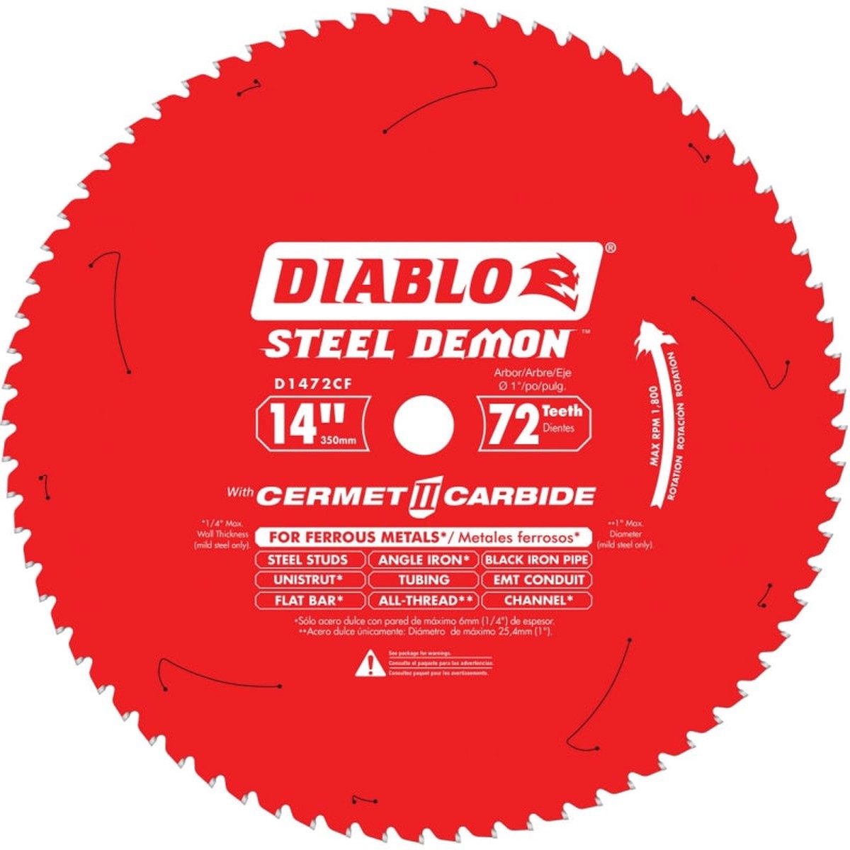 Diablo D1472CF Circular Saw Blade 14 in Dia 1 in Arbor 72-Teeth Cermet Cutting Edge
