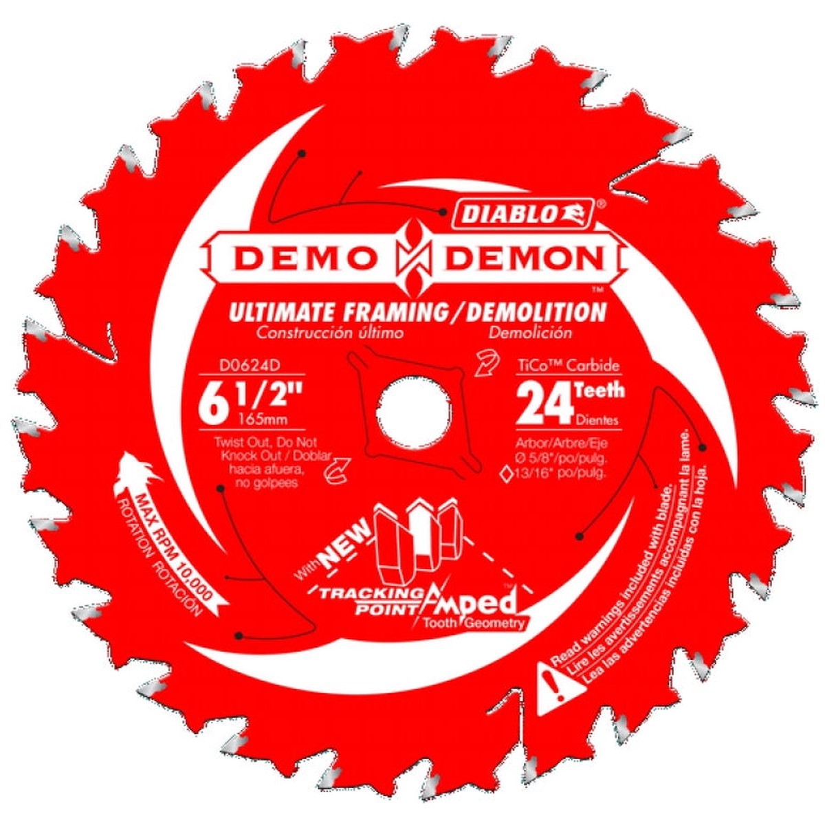 Diablo Demo Demon Amped D0624DA Circular Saw Blade 6-12 in Dia 58 in Arbor 24-Teeth