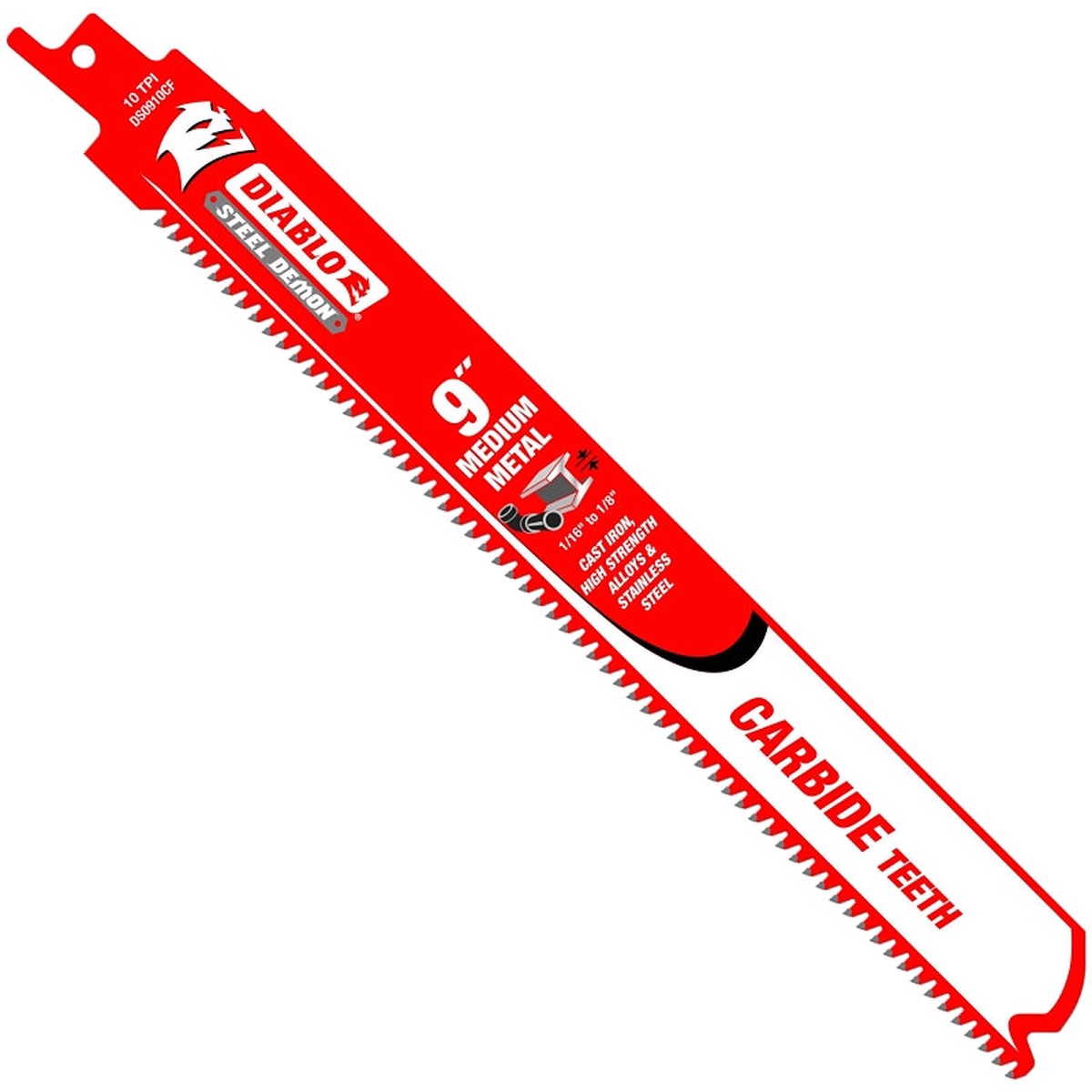 Diablo DS0910CF Series Reciprocating Saw Blade Applicable Materials Metal 9 in L 10 TPI Carbide Cutting Edge 1PK