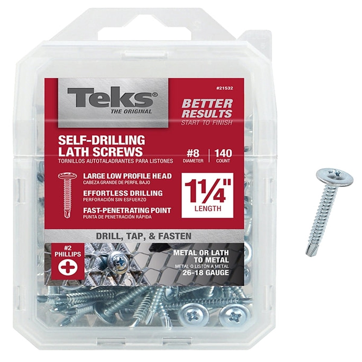 Teks 21532 Lath Screw 8 Thread 238 in L Truss Head Phillips Drive Drill Point Steel Zinc