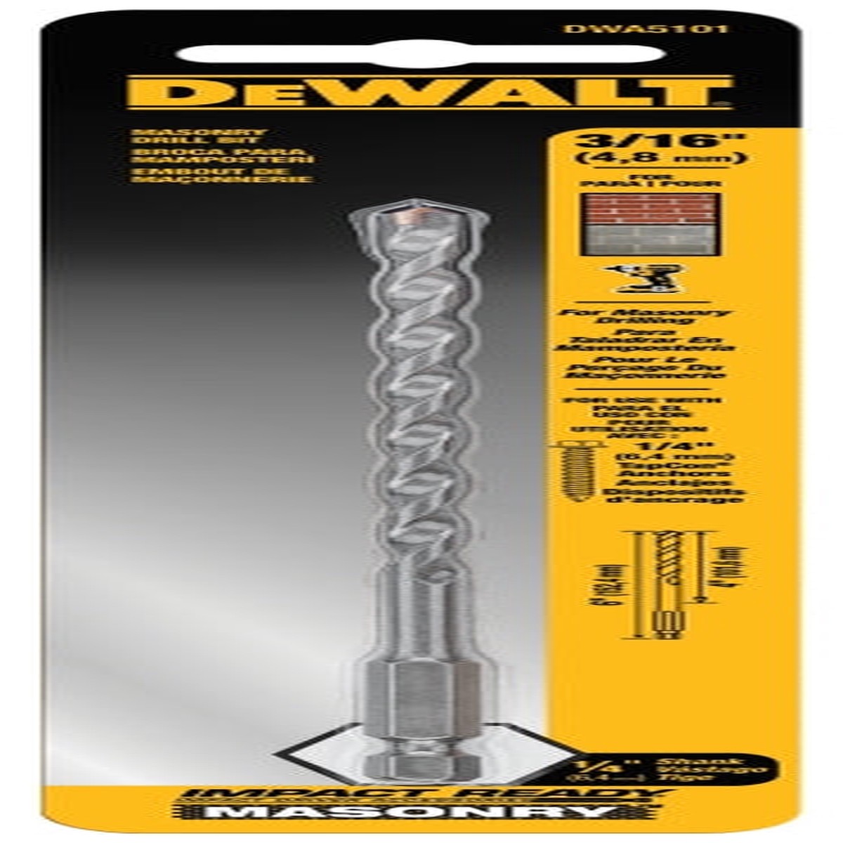 DEWALT DWA5101 Drill Bit 316 in Dia 6 in OAL 14 in Dia Shank Hex Shank