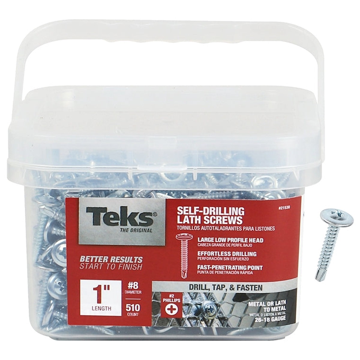 Teks 21530 Lath Screw 8 Thread 3-14 in L Truss Head Phillips Drive Drill Point Steel Zinc