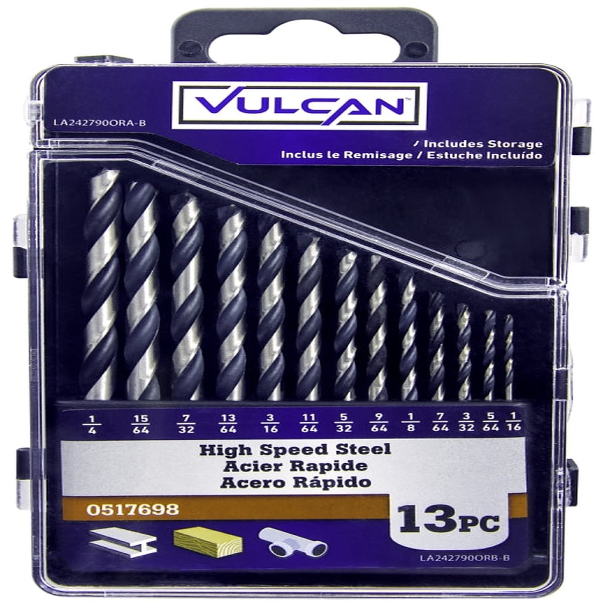 Vulcan 242790OR Plastic Case Drill Bit Set 13-Piece High-Speed Steel Black OxidePolished