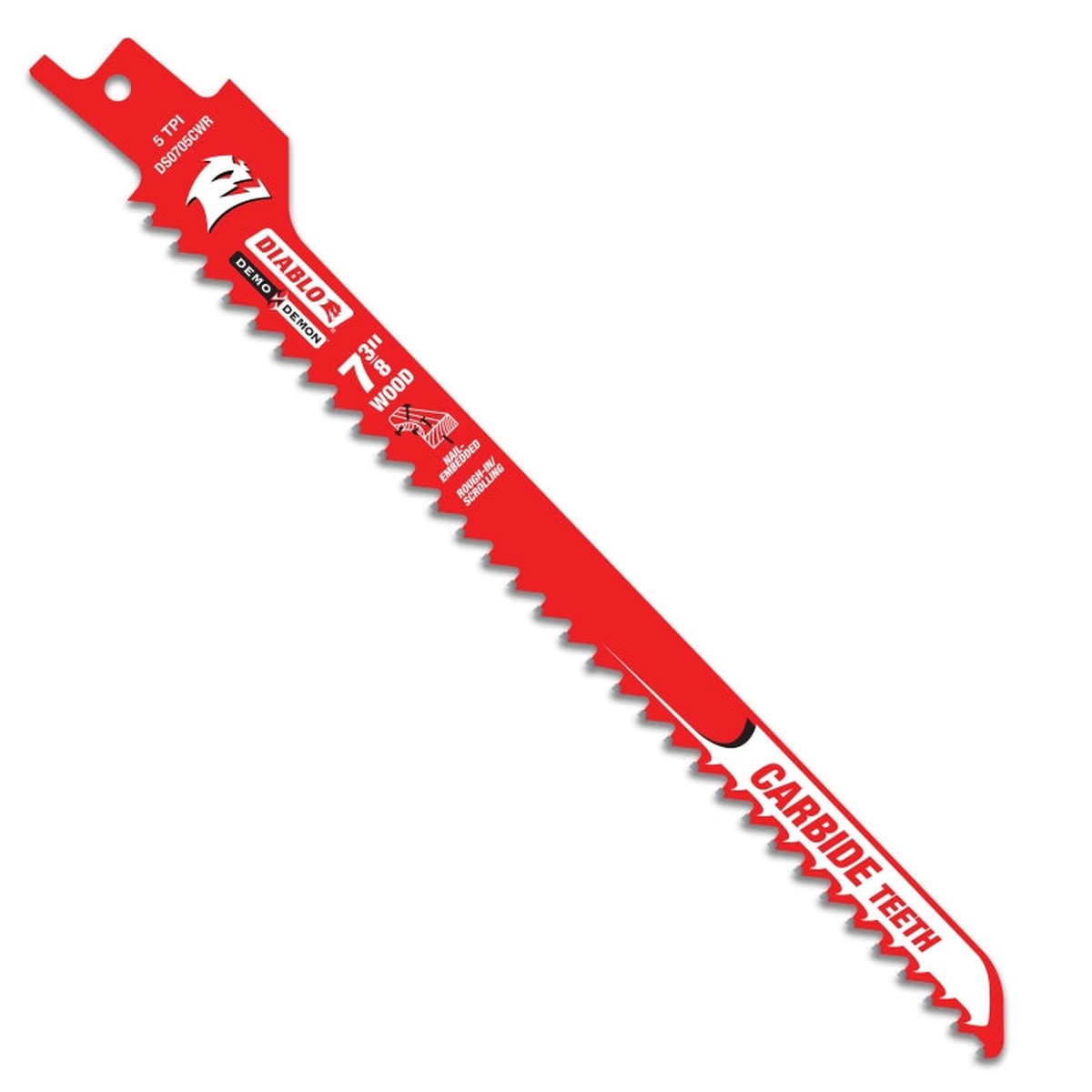 Diablo Demo Demon DS0705CWR3 Reciprocating Saw Blade 7-38 in L 5 TPI Carbide Cutting Edge