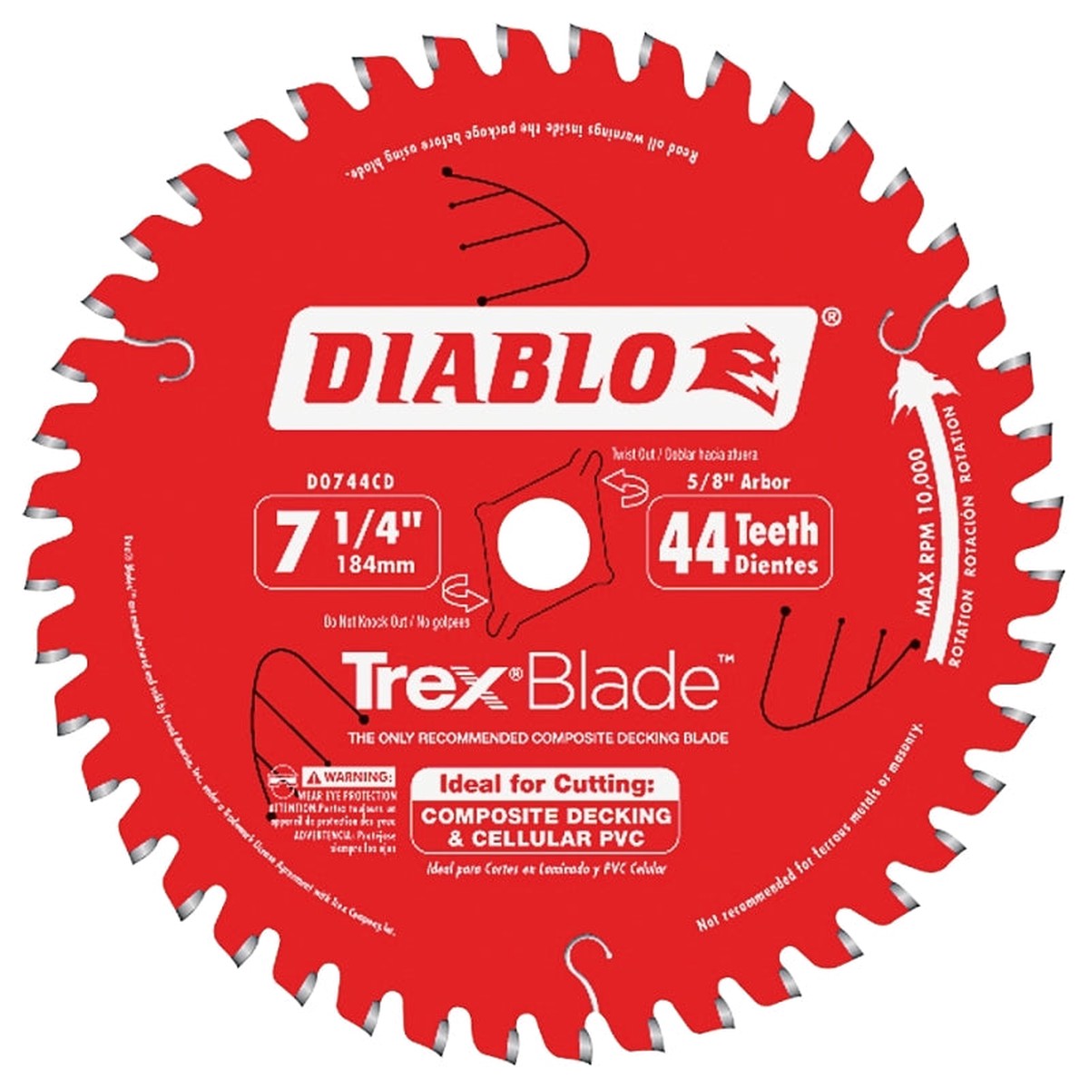 Diablo D0744CD Circular Saw Blade 7-14 in Dia 58 in Arbor 44-Teeth Carbide Cutting Edge
