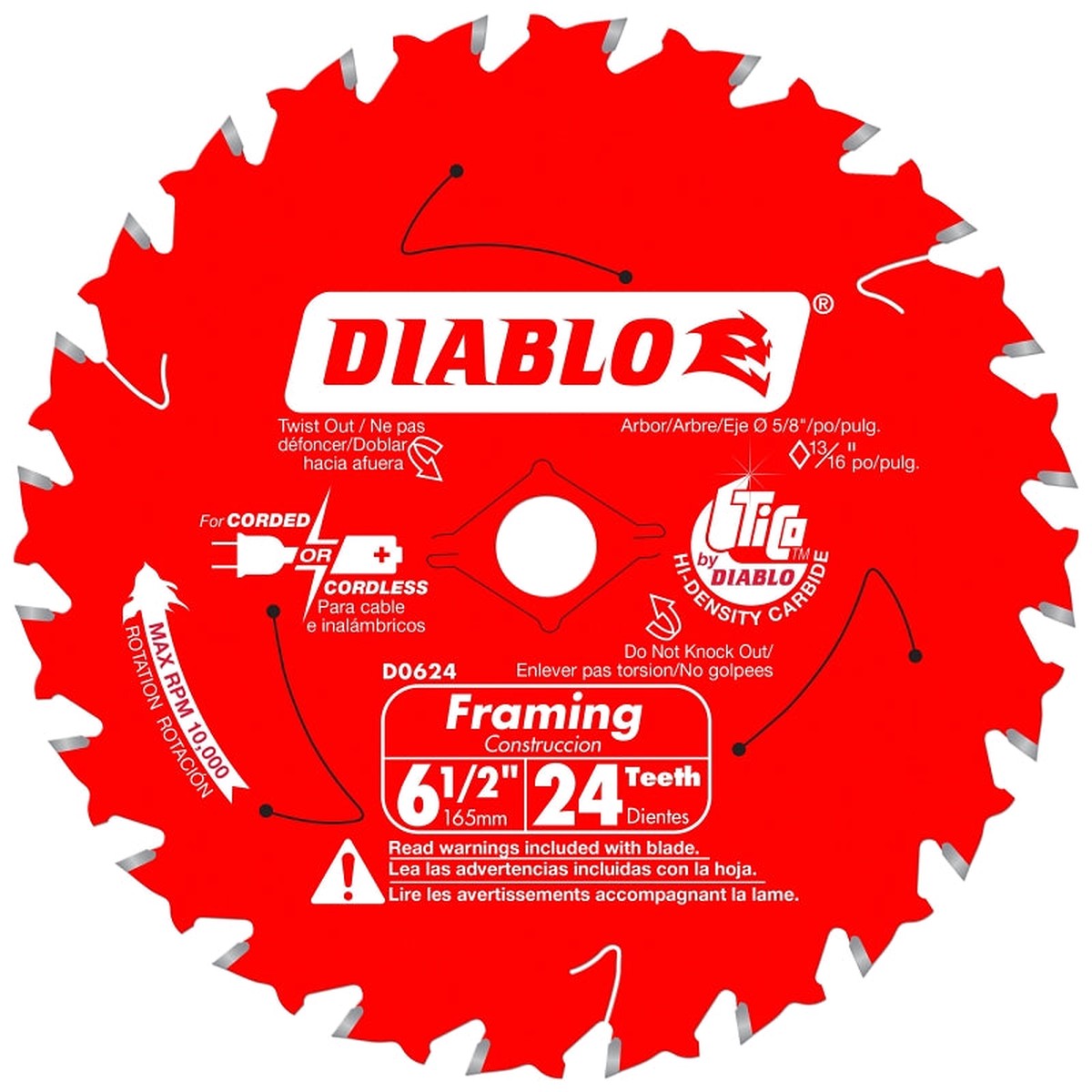 Diablo D0624A Framing Trim Saw Blade 6-12 in Dia 58 in Arbor 24-Teeth