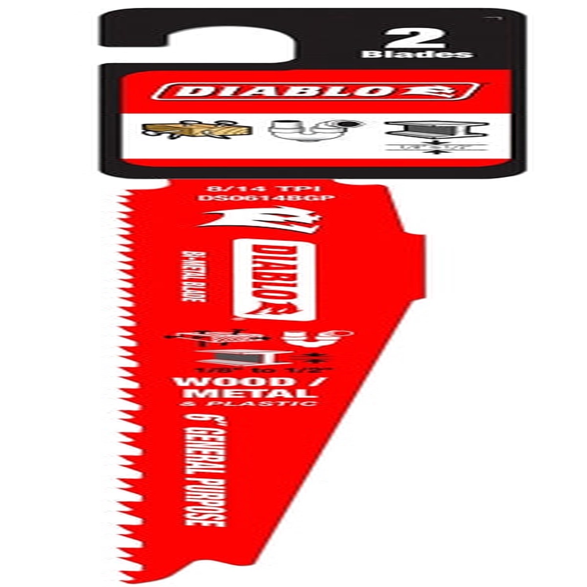 Diablo DS0614BGP2 Reciprocating Saw Blade Applicable Materials Metal Plastic Wood 6 in L 814 TPI
