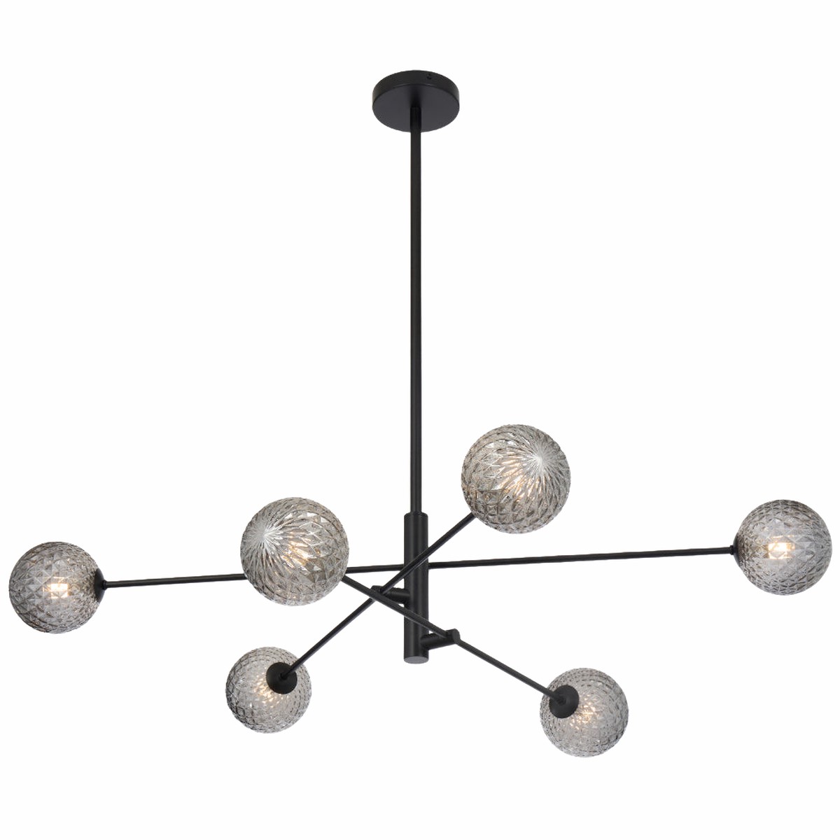Telbix Gaston 6 Light Pendant Black Smoke Tear