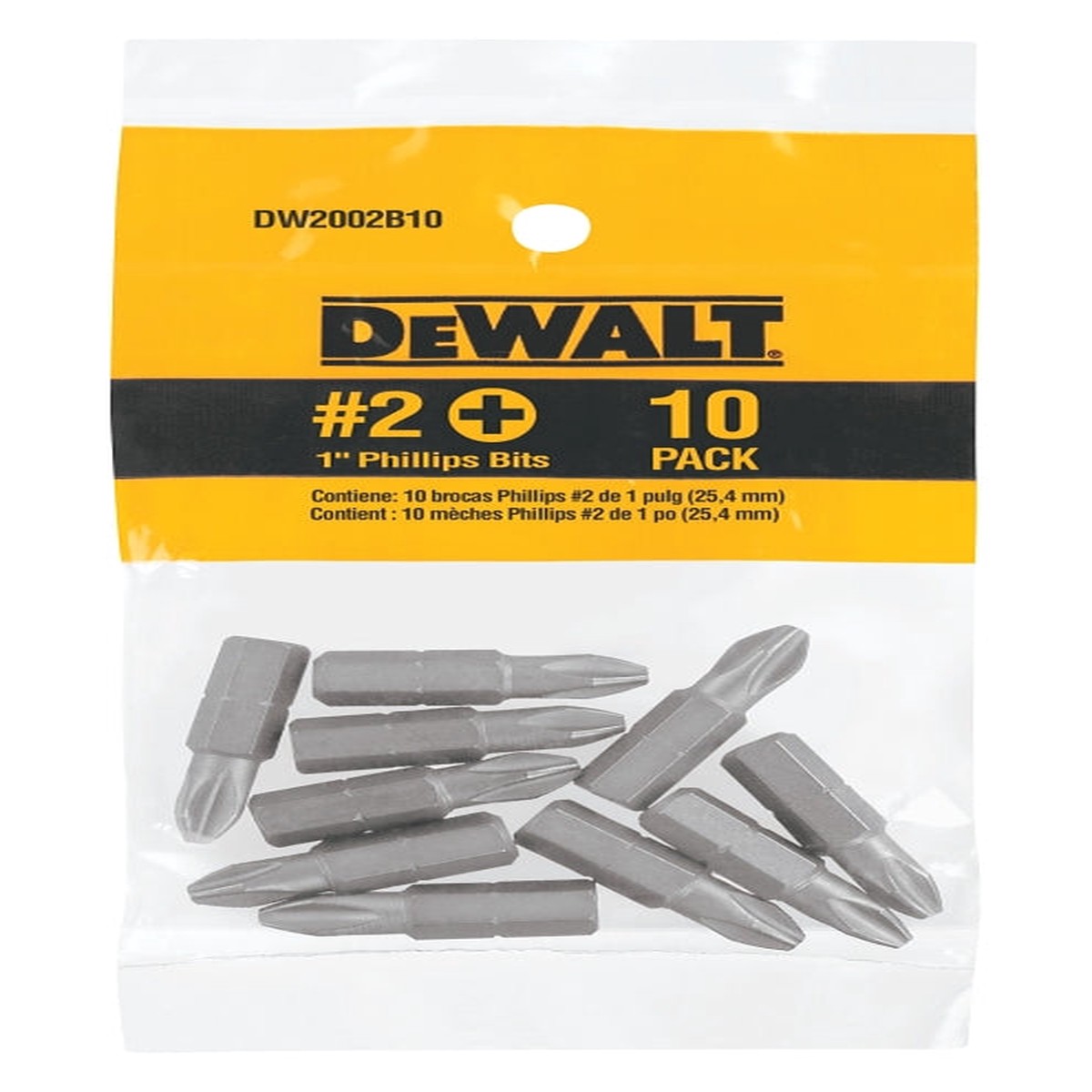 DEWALT DW2002B10 Standard Screwdriver Bit 2 Drive Phillips Drive 14 in Shank 1 in L Steel